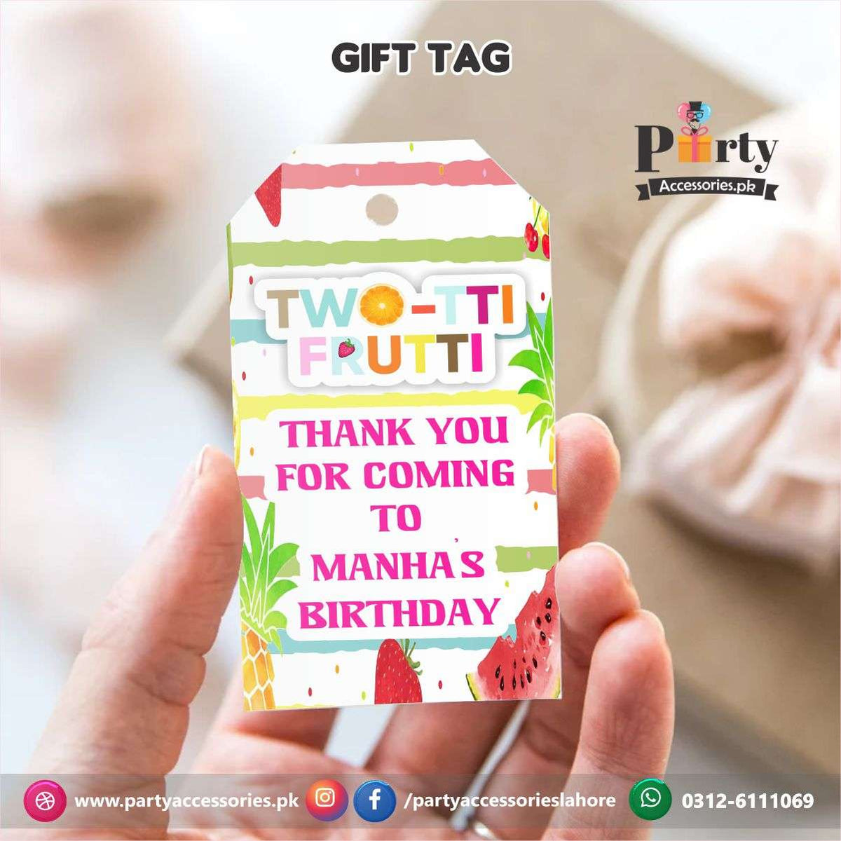 Tutti Fruiti theme Birthday Party Gift / Thank you tags in Multi lines
