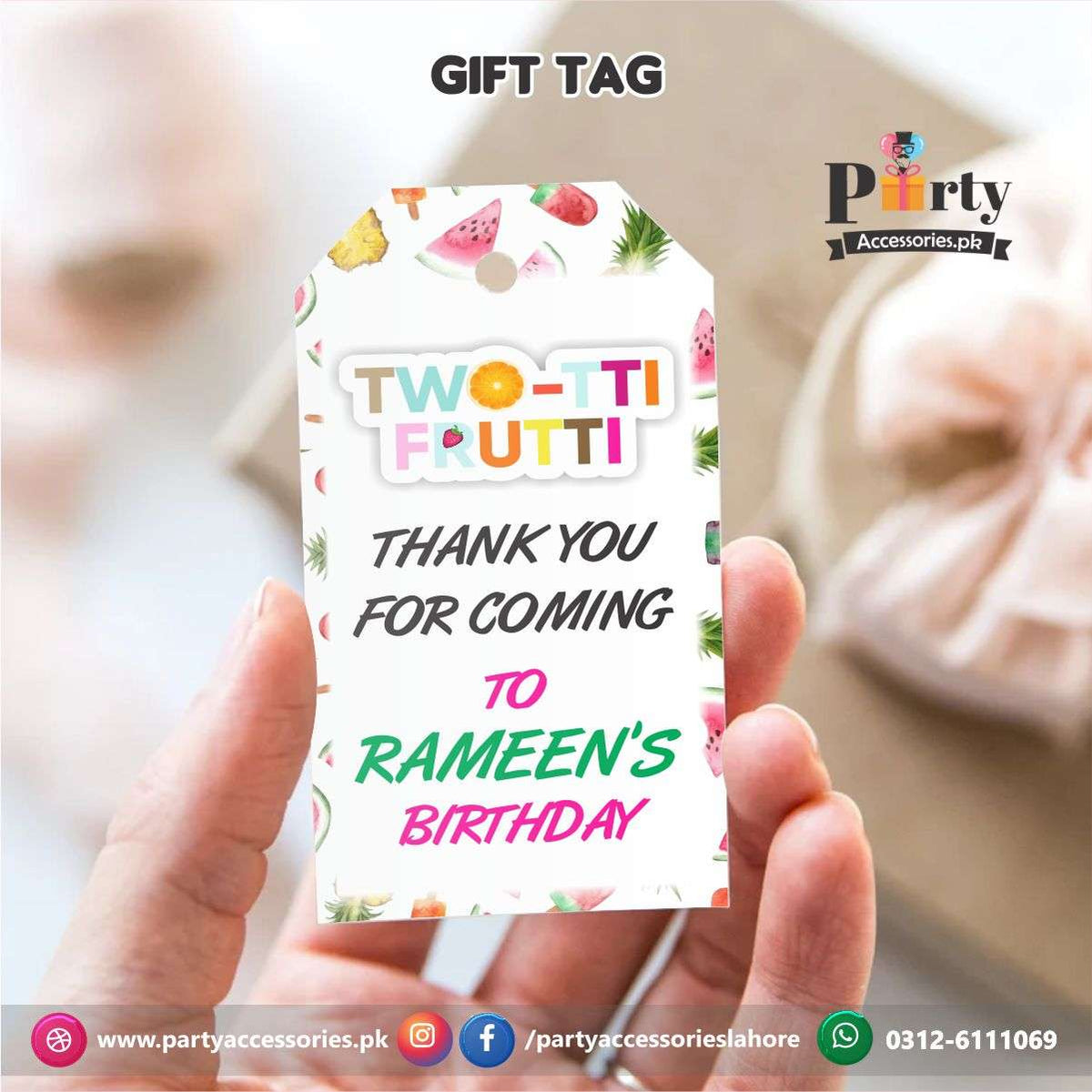 Tutti Fruiti theme Birthday Party Gift / Thank you tags