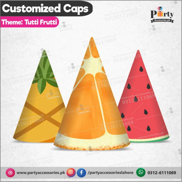 Customized caps in Tutti fruiti theme birthday party