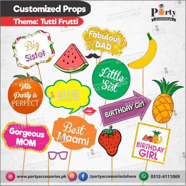 Customized props for Tutti Fruiti theme birthday party