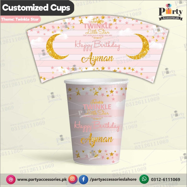 Customized disposable Paper CUPS for Twinkle Twinkle little star theme party for Girls