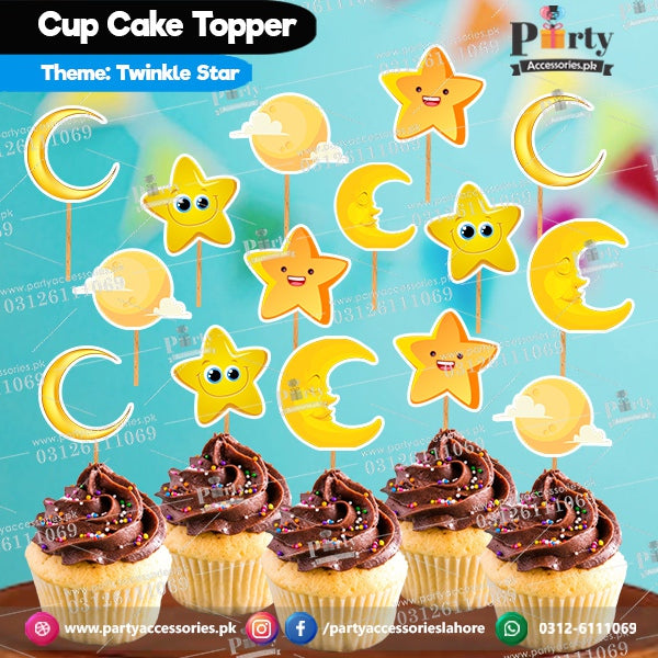 Twinkle Twinkle for Girls theme birthday cupcake toppers set cutouts