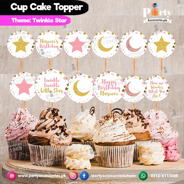 Twinkle Twinkle little star for Girls theme birthday cupcake toppers set round