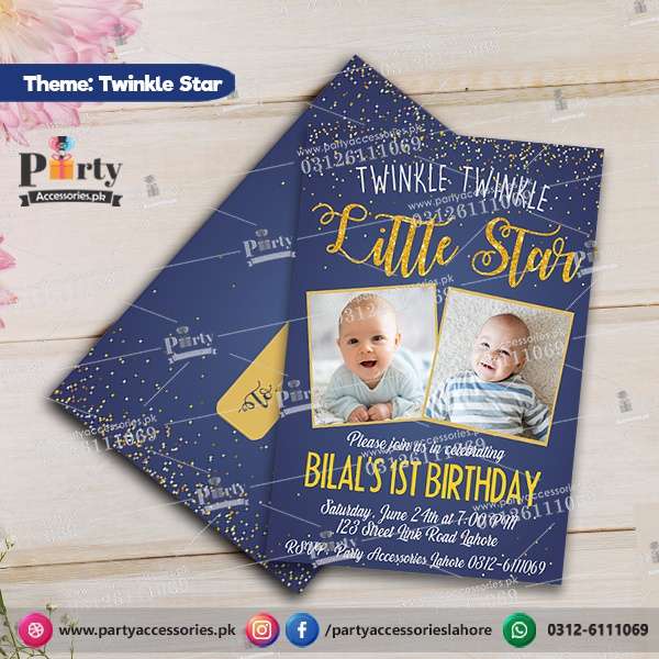 Customized Twinkle Twinkle little star theme for Boys Party Invitation Cards