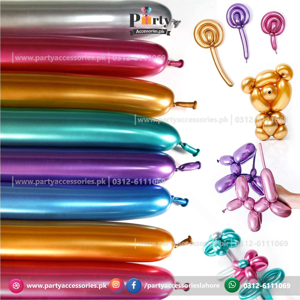 Long Strip tube shape magic twisting balloons in metallic chrome modelling balloons | pack of 10 long chrome balloons