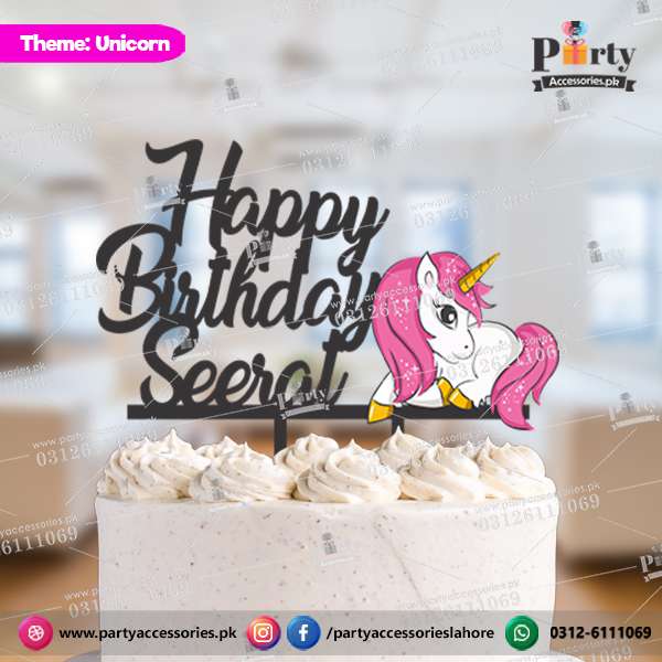 Unicorn theme Customized wooden cake topper