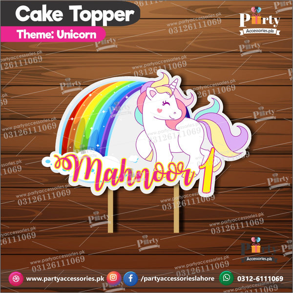 Customized Unicorn theme birthday cake topper
