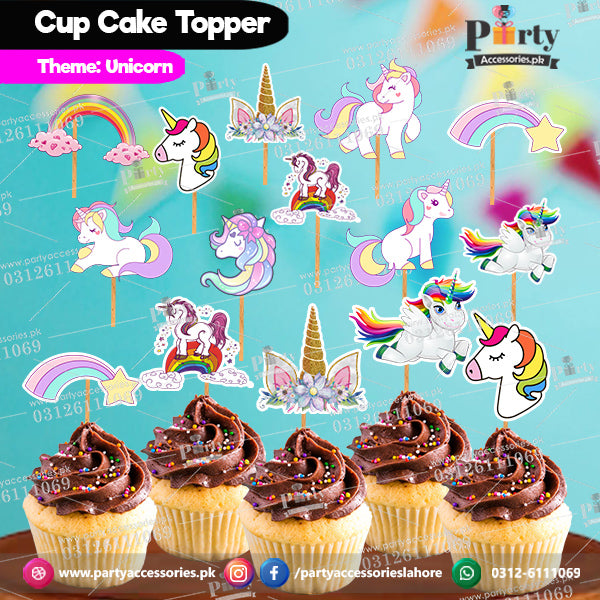 Unicorn theme birthday cupcake toppers set cutouts