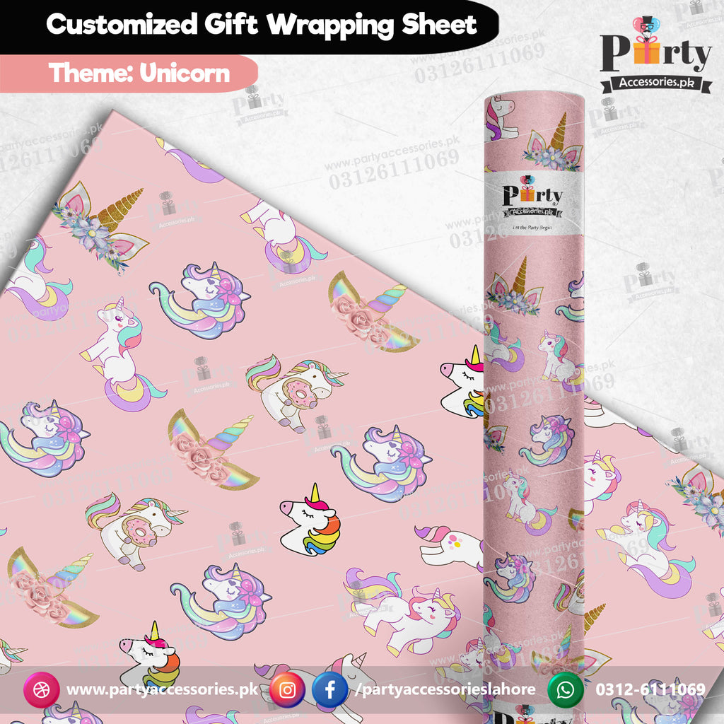 Gift wrapping sheets Unicorn theme birthday party