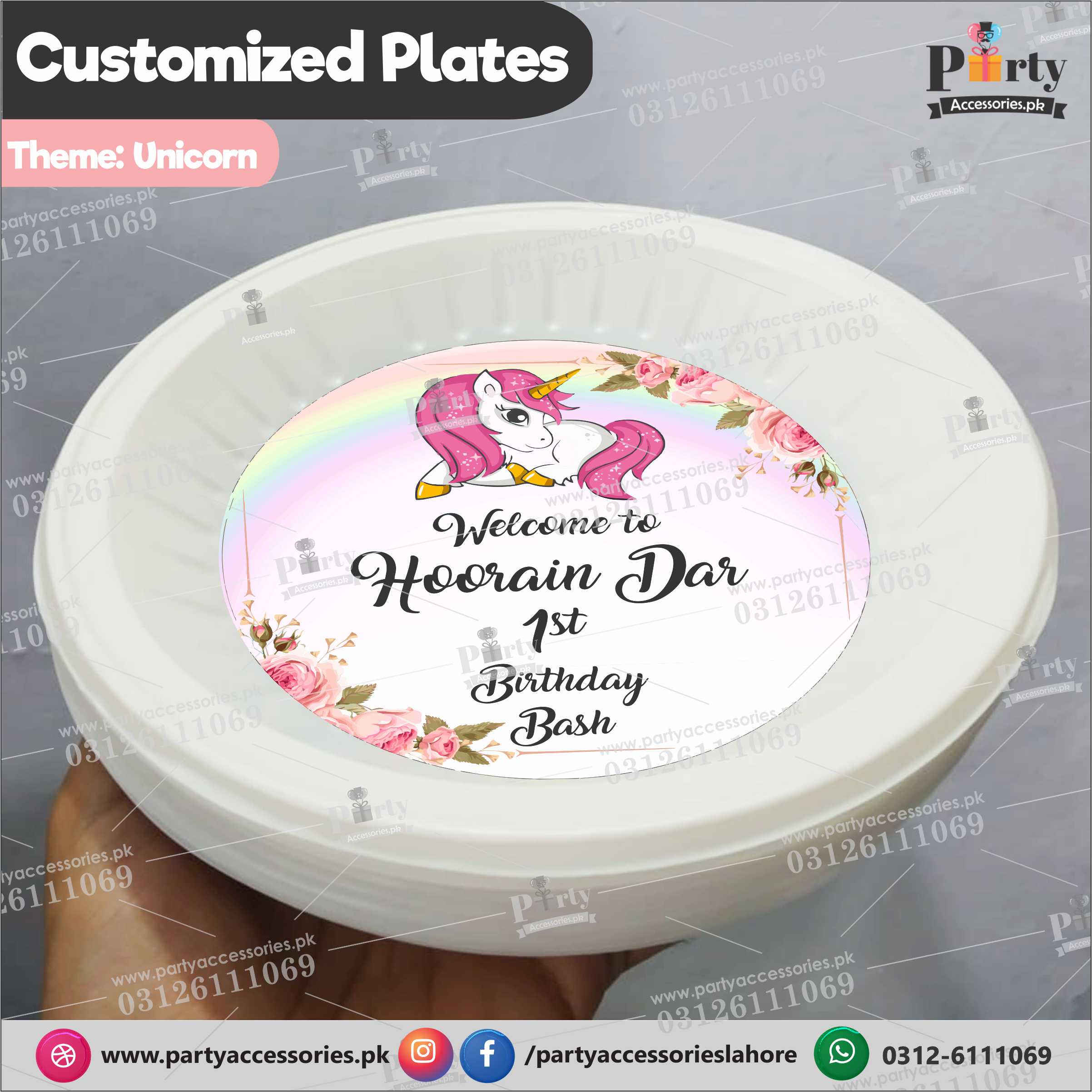 Customized disposable Paper Plates for Unicorn theme party 