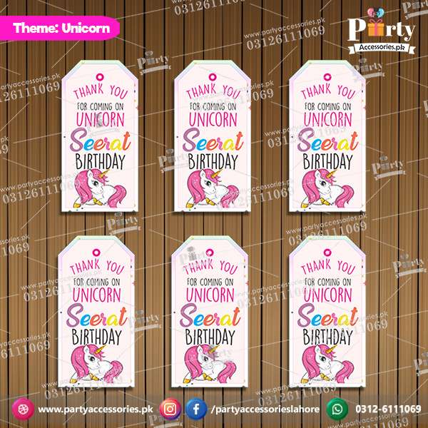 Customized Gift tags in Unicorn theme birthday