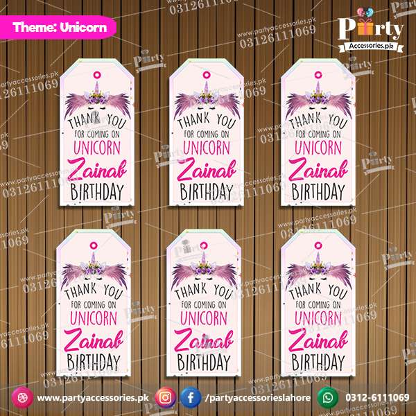 Customized Gift tags in Unicorn theme birthday