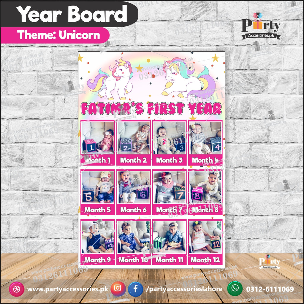 Customized Month wise year Picture board in Unicorn theme (year board)