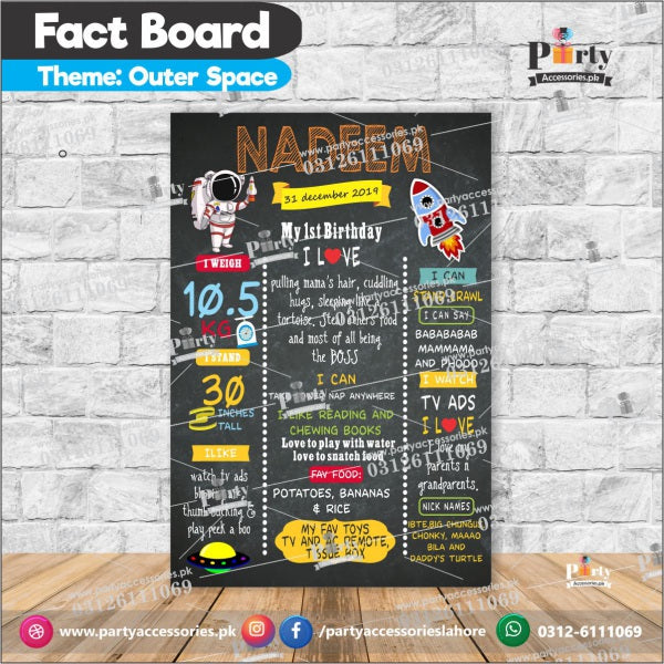 Customized Outer Space theme first birthday Fact board / Milestone Board