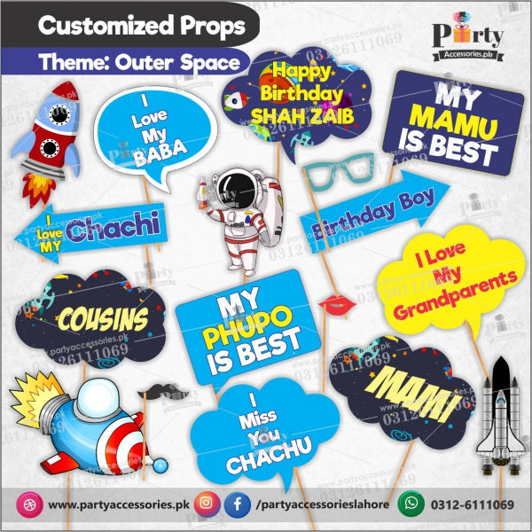 Customized props set for Outer Space theme birthday party